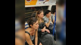 Juicy titties of hot brunette in the  train-5