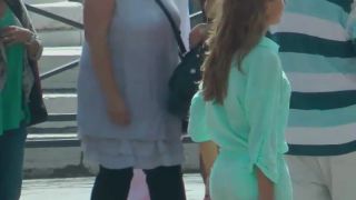 See through outfit reveals a thong Voyeur!-9