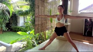 Brunette Flirty Terrace Workout in Tiny Shorts-0