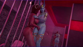 Big Dick She-devil Mizara and tiefling Carla fuck in a BDSM room and cum on each others faces.-0