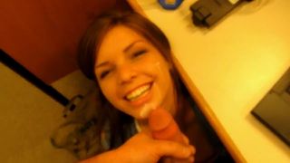 Hot girl blowjob under desk at work and facial - Blowjobs-6