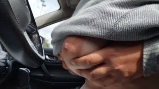 21 Year Old College Girl Plays With Her Tits In A Public Parking Lot In -6