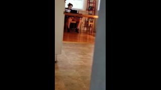 Spying horny glasses girl watching porn and fingering pussy under table-8