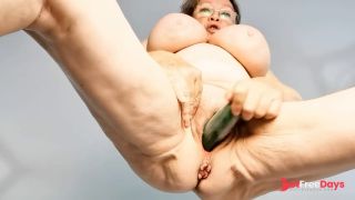 Horny granny masturbate by cucumber-7