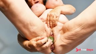 Horny granny masturbate by cucumber-9
