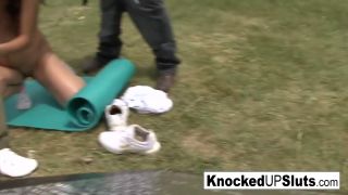 Knocked up slut takes care of a cock outdoors in hungarian por....-2