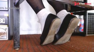 [GetFreeDays.com] Shoeplay Ballet Flats Ruffled Socks Layered Black Nylon and Fishnet Pantyhose Porn Leak May 2023-7