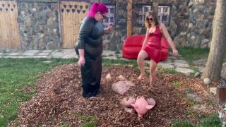xxx video clip 37 femdom hard caning fetish porn | Mistress Zeida - Slave Rolling In The Leaves While We Humilate Him In Latex Rubber | fetish-0