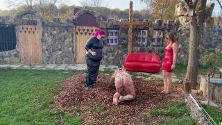 xxx video clip 37 femdom hard caning fetish porn | Mistress Zeida - Slave Rolling In The Leaves While We Humilate Him In Latex Rubber | fetish-6