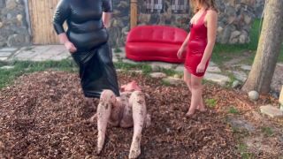 xxx video clip 37 femdom hard caning fetish porn | Mistress Zeida - Slave Rolling In The Leaves While We Humilate Him In Latex Rubber | fetish-7