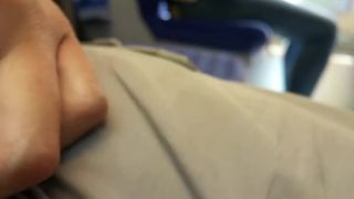 Exhibitionist dude plays with his cock in train-0