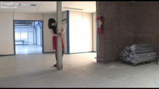 Lady in red Pole-tied  cleavegagged-5