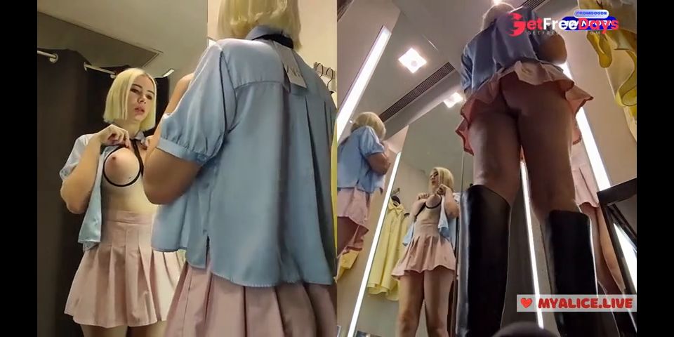 [GetFreeDays.com] Upskirt view on Blonde with big boobs tries on transparent clothes. Video from public locker room Sex Stream April 2023