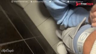 Cute Babe give Blowjob in Public Toilet after perfect Handjob under the Table - Fast Food Restaurant-5