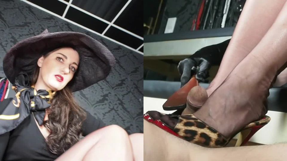 German Femdom Lady Victoria Valente in Splitscreen Clip: RPG: Rich Lady with hat tease & denial leather paddle and extreme High Heels cum feeding game