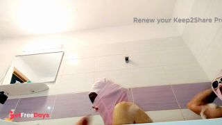 Amateur couple bathing together, brunette hairy pussy, big tits, big ass.-8