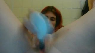 horny amateur redhead girl masturbating with hairbrush and deo bottle on webcam-5