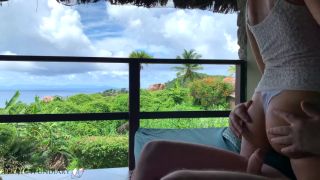 String girl in white underwear bouning cowgirl dick ride in paradise risky public balcony sex-3