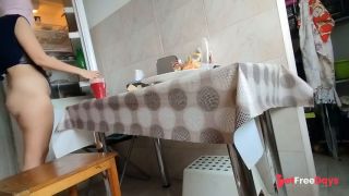 Hairy brunette pussy, big tits, sensual hairy woman in the kitchen. Sexy milf, hairy pussy-5
