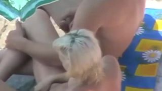 He fingers her pussy and jerks off Nudism!-3