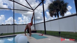 Sexy neighbor yoga instructor stretching by pool-5