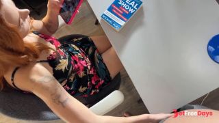 Super hot and cute beauty in a tight dress on the table gives a guy a handjob with cream-2