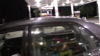 Brunette Fills Her Car Up At The Gas Station Topless, For Everyone To See Teen!-3