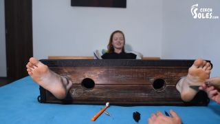 Merciless Tickling Of Her BIG Bare Feet (Foot Tickling, Stocks, Big Fee-2