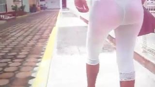 See through white pants make her a slut public -5