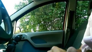 Guy plays with his cock inside car-3