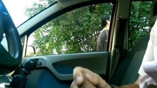 Guy plays with his cock inside car-4