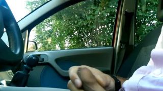 Guy plays with his cock inside car-5