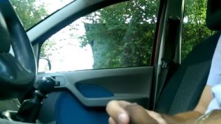 Guy plays with his cock inside car-8