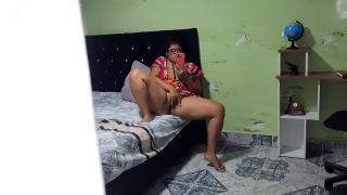 Horny glasses girl watching phone porn and fingering pussy till orgasm - Amateur-7