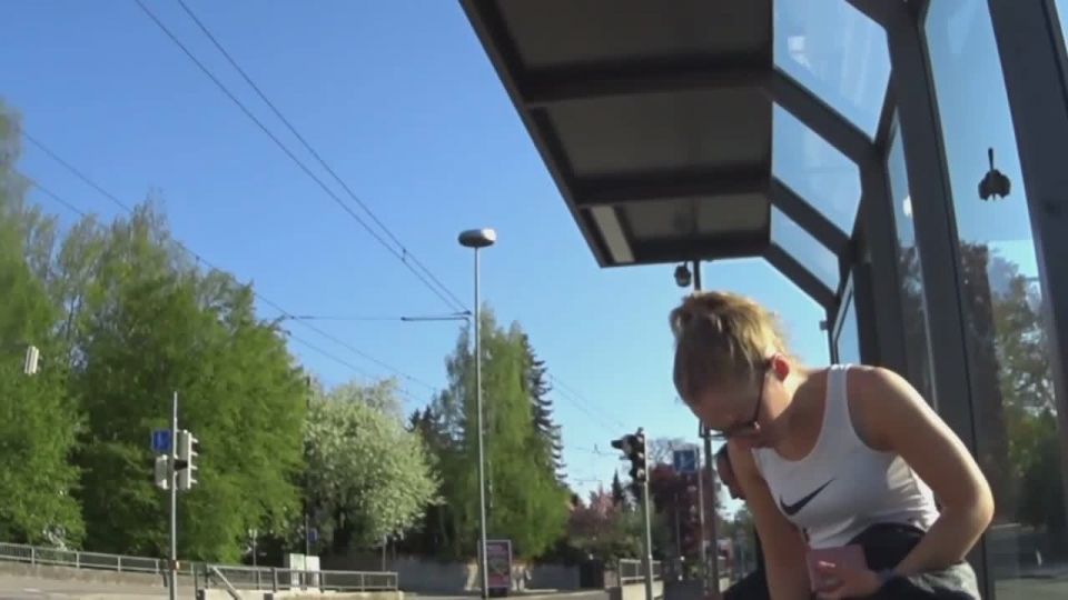 Geeky schoolgirl in public transport public 