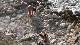 Wild fingering and a fuck on the beach Voyeur!-0