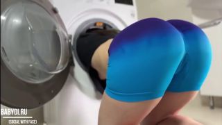 Ass Slapping Step Bro Fucked Step Sis while She Stuck at Wash-machine with Cum on Face-1
