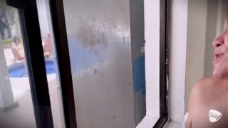 Older Woman Grandmother sneaks a peek at her stepdaughters at the pool playing and she masturbates in the dining-9