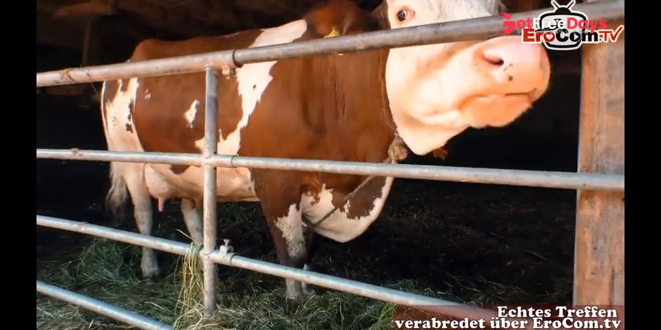 German fat slut fucks with her husband on the farm in the straw