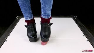 Ballbusting cock trampling and CBT in high heel boots Shoejob Sockjob POV-4