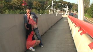 Exotic Elis Black Sucks Cock And Masturbates On Busy Streetcar Bridge Public!-6