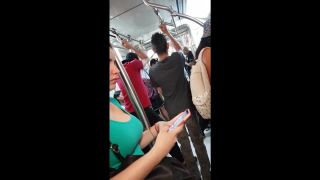 Busty girl from within public transport public -0