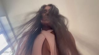 JuliaFit Sport Girl Showed Hairy Pussy from Torn Shorts-2