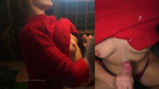 [Amateur] Huge Cumshot, Hard Nipples, Soft Sweater-4