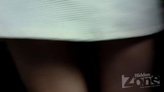 Voyeur upskirt - Slender brunette in short white dress | brunette | voyeur -8