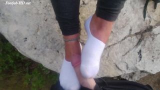 Leonie – Shoe tease. White ped socks tease. Sockjob / footjob. Cum on feet – Shoes Socks And Feet - (Feet porn)-5