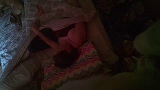 Hungry horny wife watching phone porn and fingering pussy under cover. spy cam - Masturbation-3