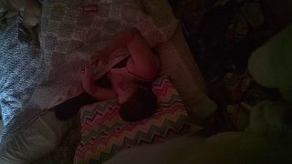 Hungry horny wife watching phone porn and fingering pussy under cover. spy cam - Masturbation-7