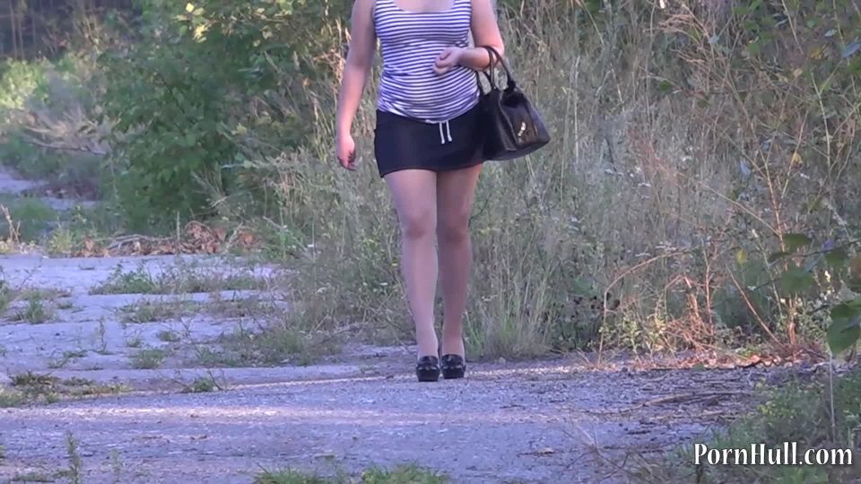 walking in tan shiny pantyhose