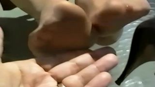 clip 34 bra fetish porn Red head, black shoes, painted toes, fetish on black porn-5